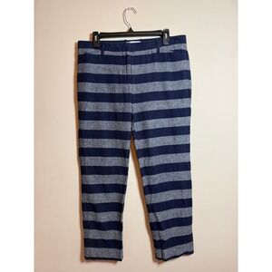 Gap Slim Cropped Striped Linen Blend Pants Navy Grey Womens 6 Nautical Office